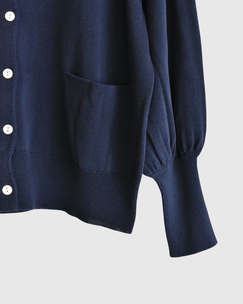 Gathered sleeve knit cardigan in Navy