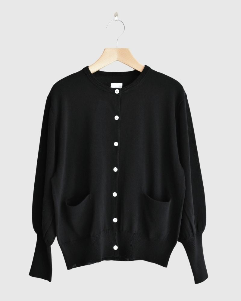 Gathered sleeve knit cardigan in Black