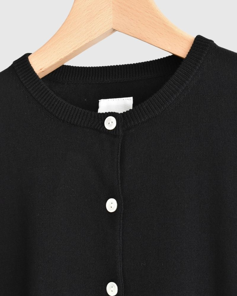 Gathered sleeve knit cardigan in Black