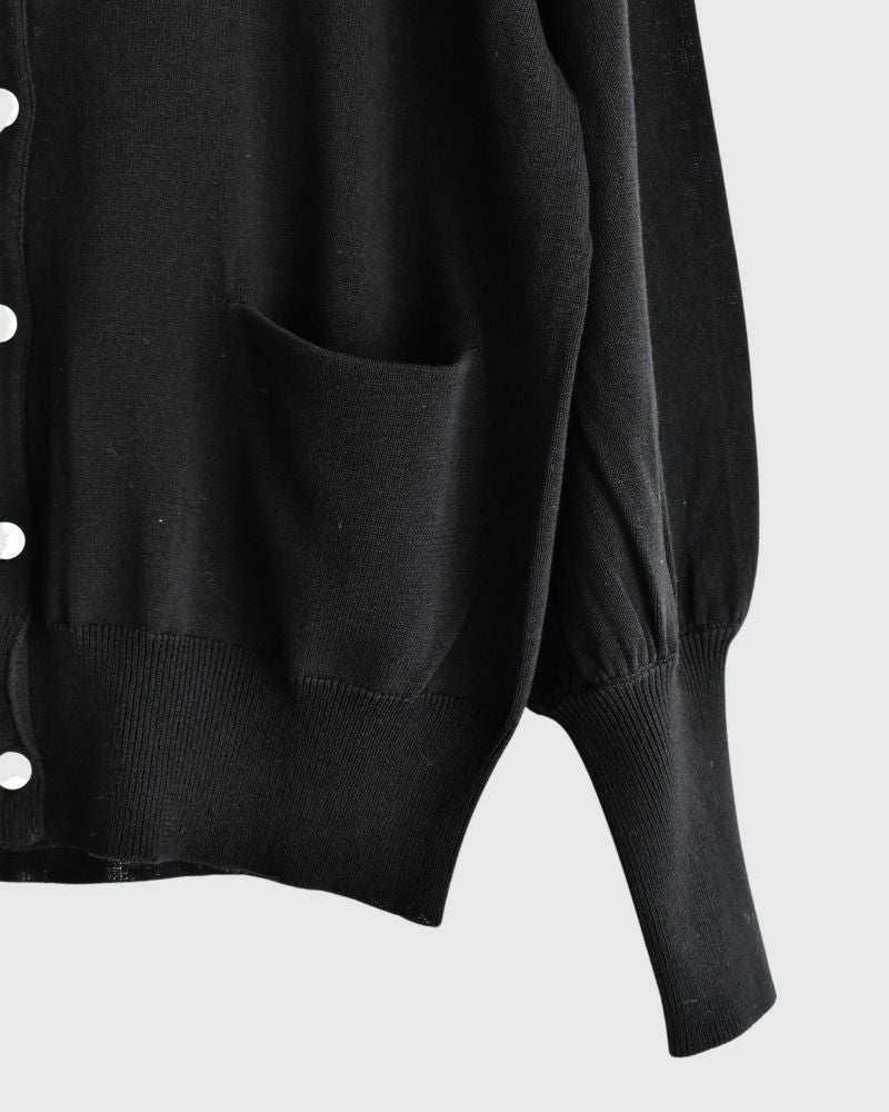 Gathered sleeve knit cardigan in Black