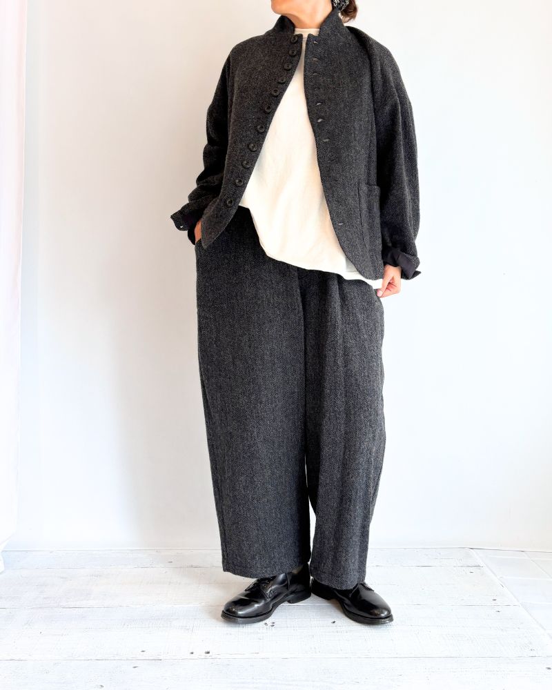 Wool Herringbone Pants in Black