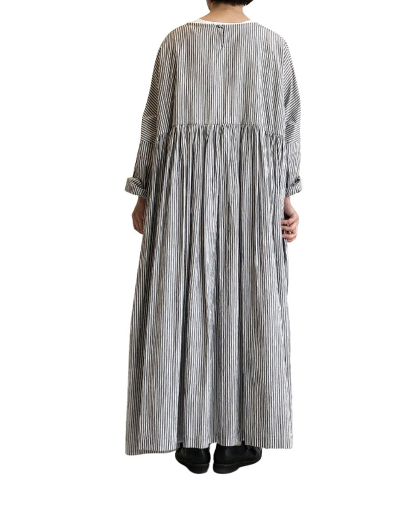 Gathered Dress in Stripe-B