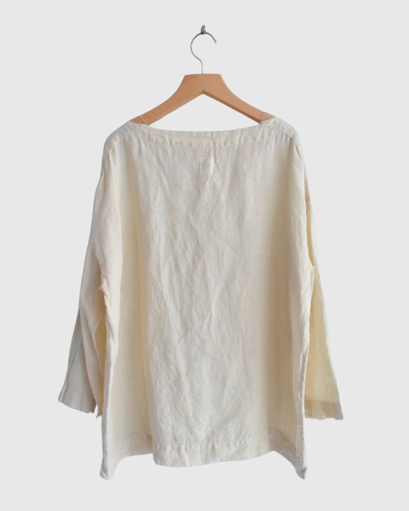 Organic Belgian Linen Simple Pullover in GrayishMilk