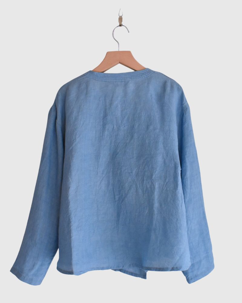 Indigo Linen Cache-Coeur Shirt in LightBlue