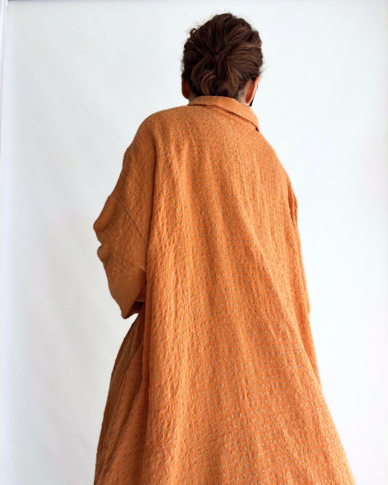 Wool Cotton Gingham Dress in Orange/Mocha