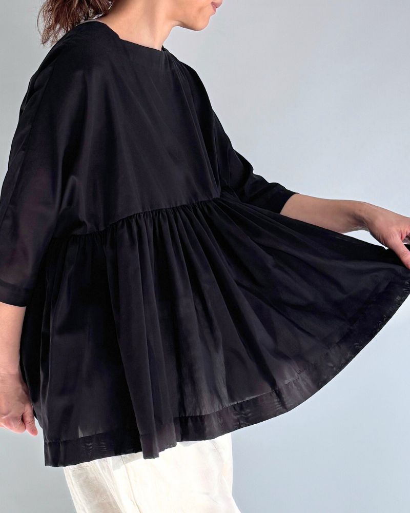 Gathered boat neck blouse in Black