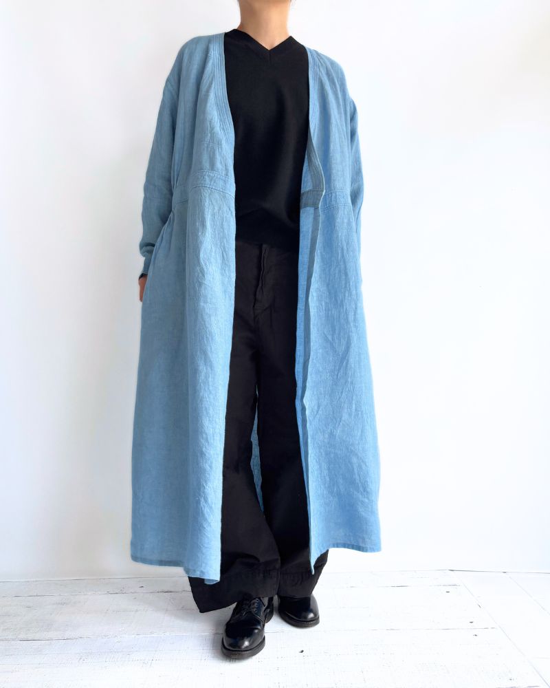 Indigo Linen Cache-Coeur Dress in LightBlue