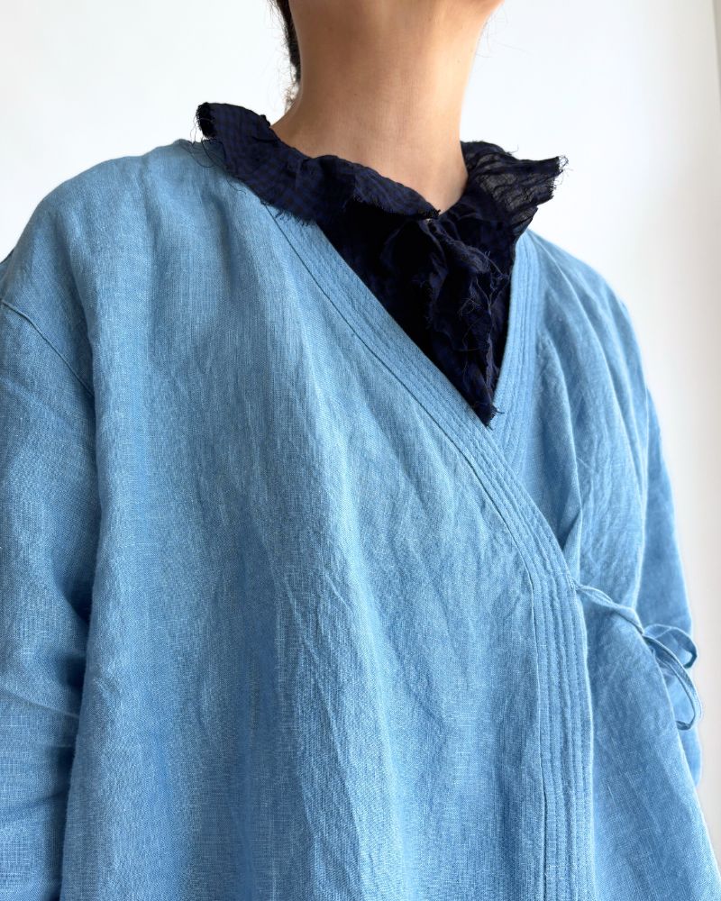 Indigo Linen Cache-Coeur Shirt in LightBlue