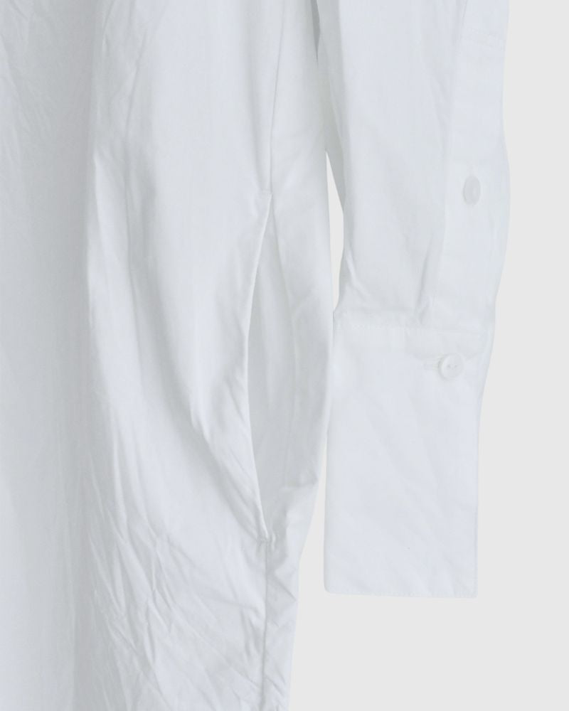 Typewriter Band Collar Shirt Dress in White