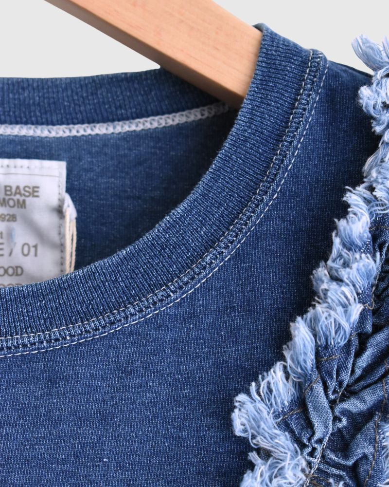 Vintage Cotton Jersey Frill Sleeveless Tee in Navy