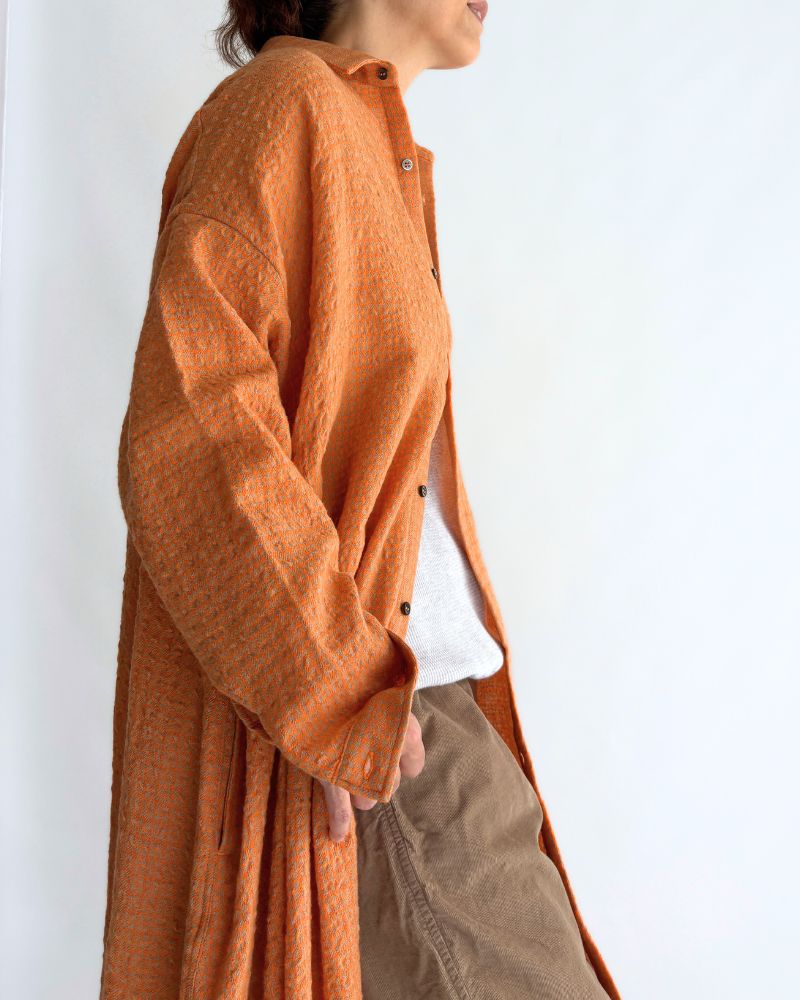 Wool Cotton Gingham Dress in Orange/Mocha