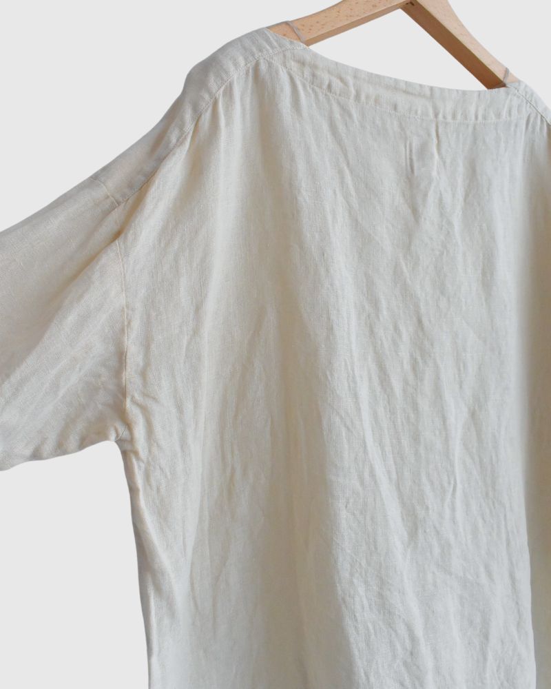 Organic Belgian Linen Simple Pullover in GrayishMilk