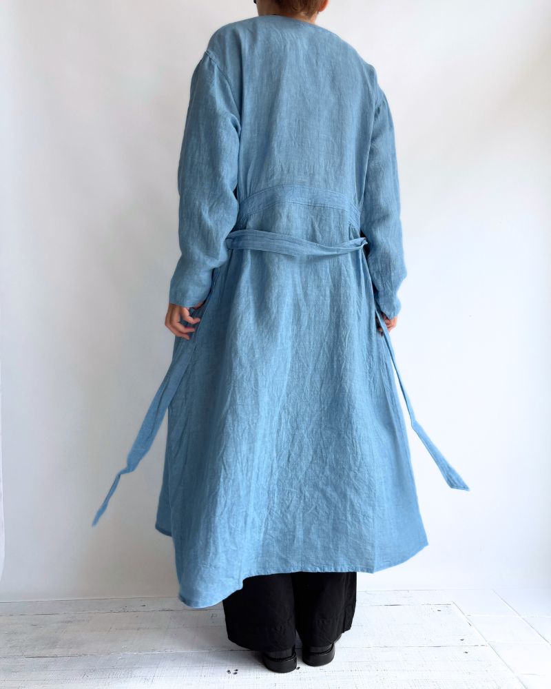 Indigo Linen Cache-Coeur Dress in LightBlue