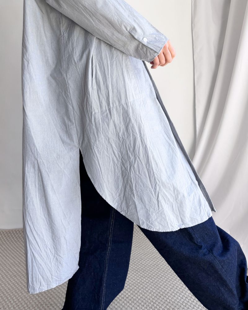 Hairline Stripe Chef Shirt Dress in Gray
