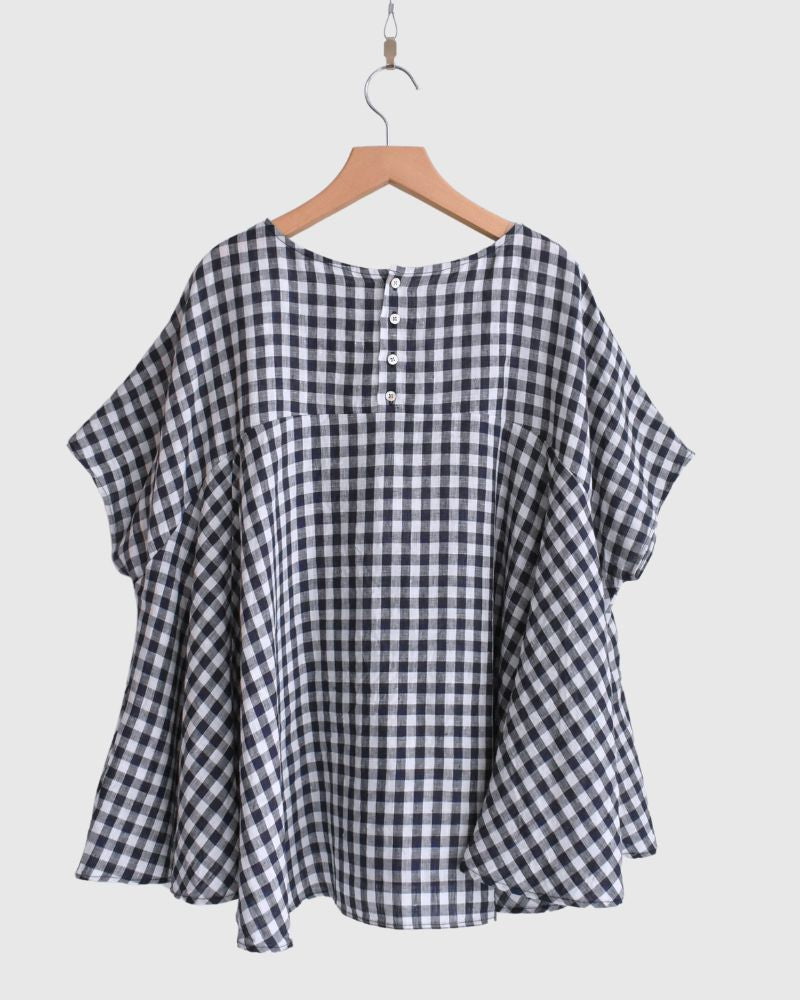 Umbrella Blouse in White/Indigo