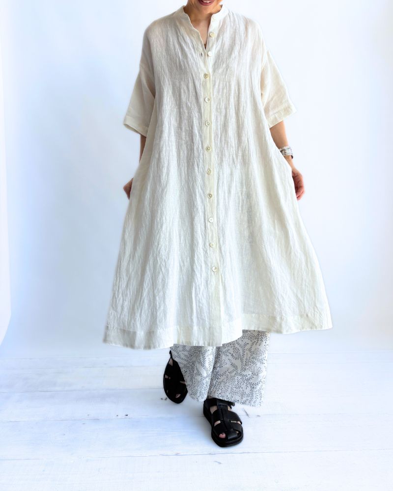 Band collar shirt dress in White Band collar shirt dress in White