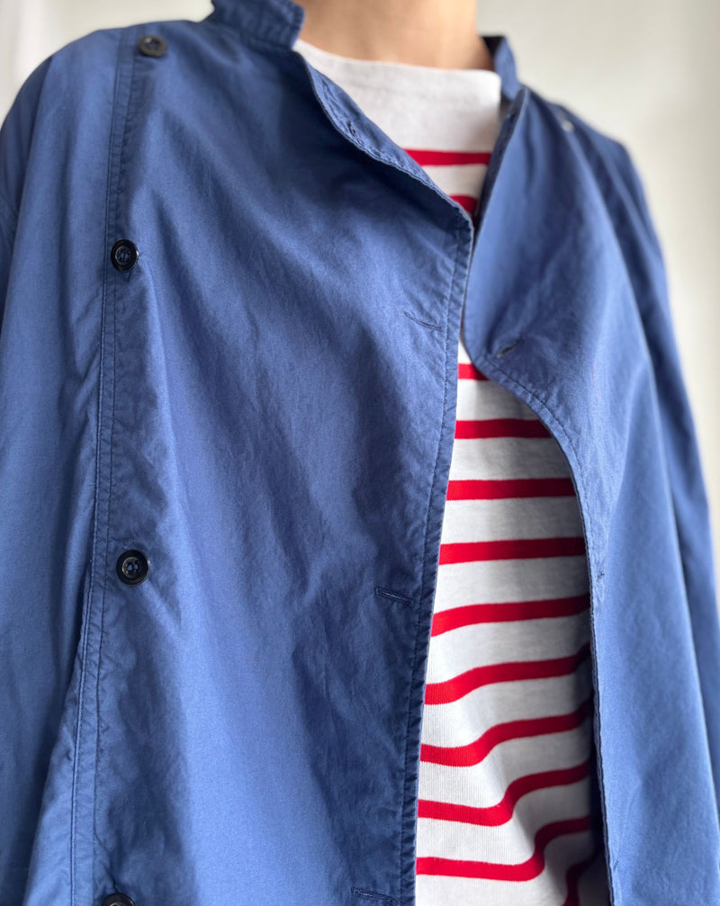 60s COTTON POPLIN OVERDYE STAND COLLAR DOUBLE BREAST JACKET in Blue