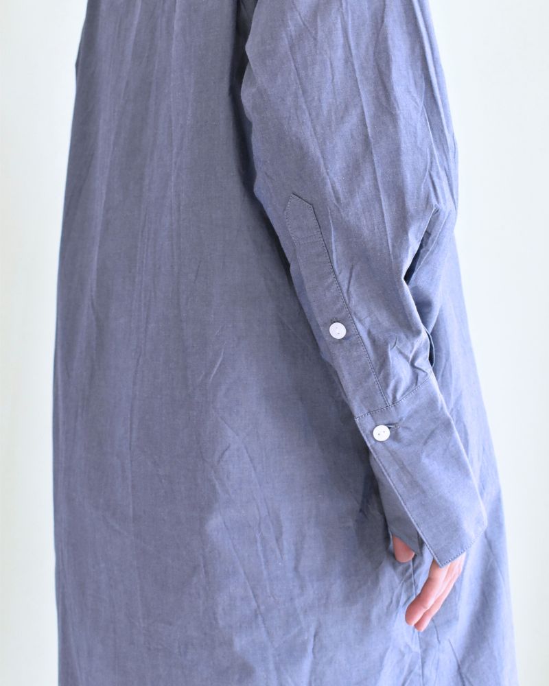 Typewriter Band Collar Shirt Dress in Navy