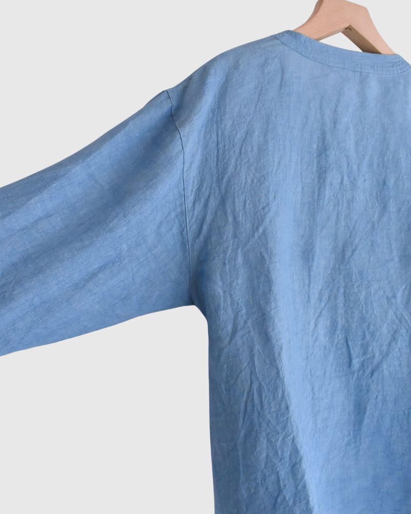 Indigo Linen Cache-Coeur Shirt in LightBlue