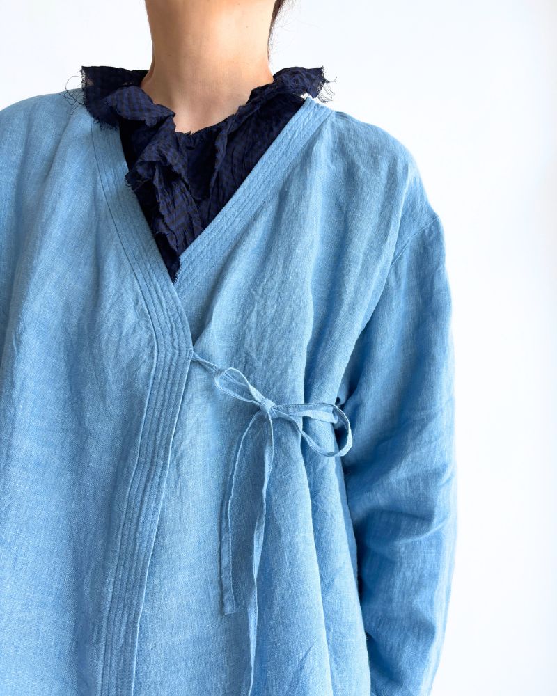Indigo Linen Cache-Coeur Shirt in LightBlue