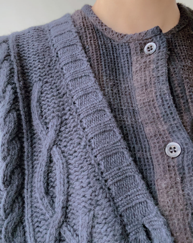 Sheep Yarn Fisherman Long Vest in Navy