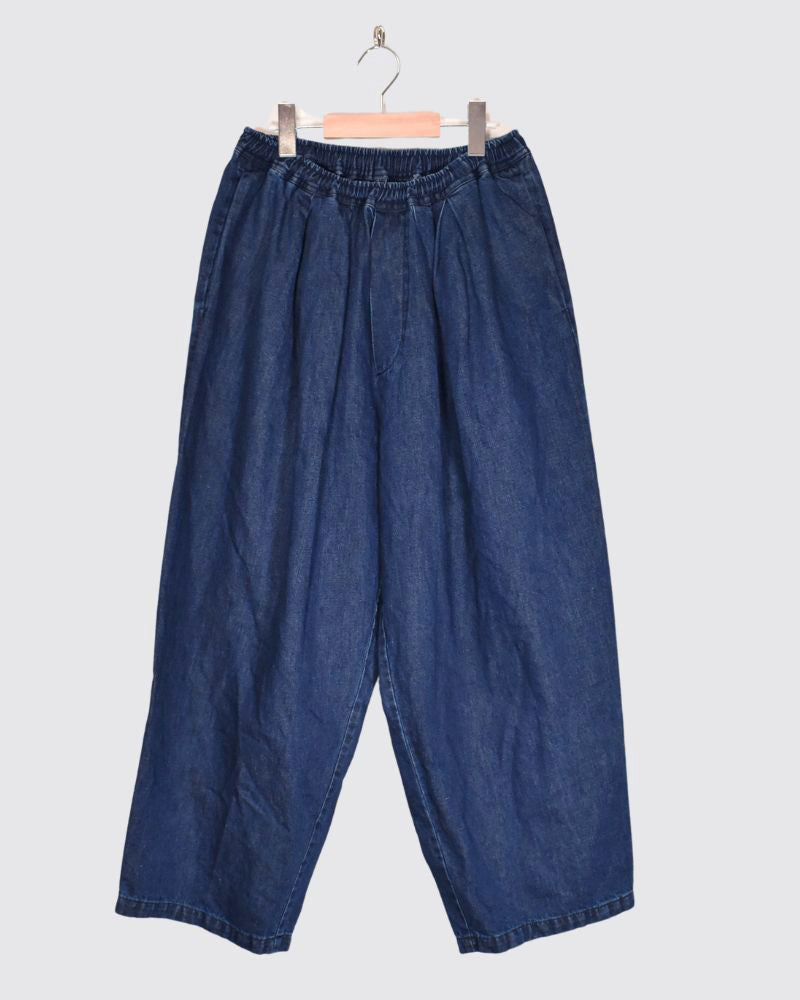 Cotton Linen Denim Tuck Pants in Stone Wash
