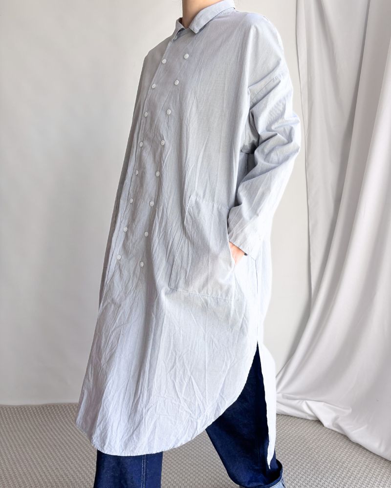 Hairline Stripe Chef Shirt Dress in Gray