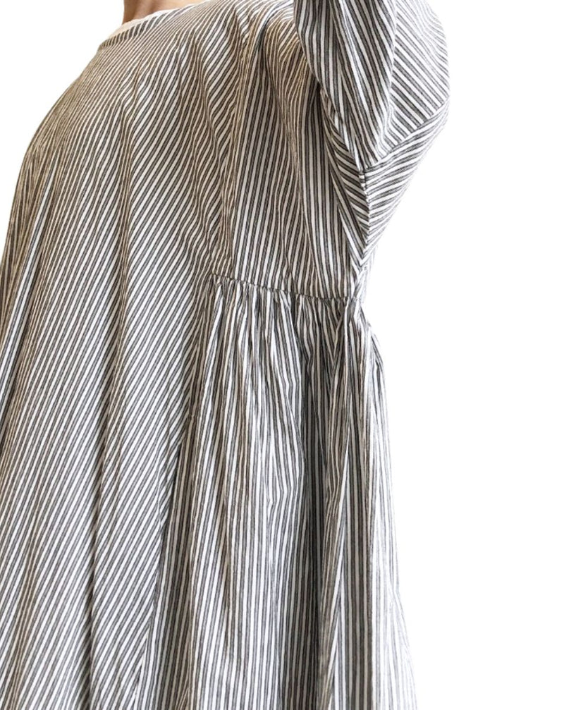 Gathered Dress in Stripe-B