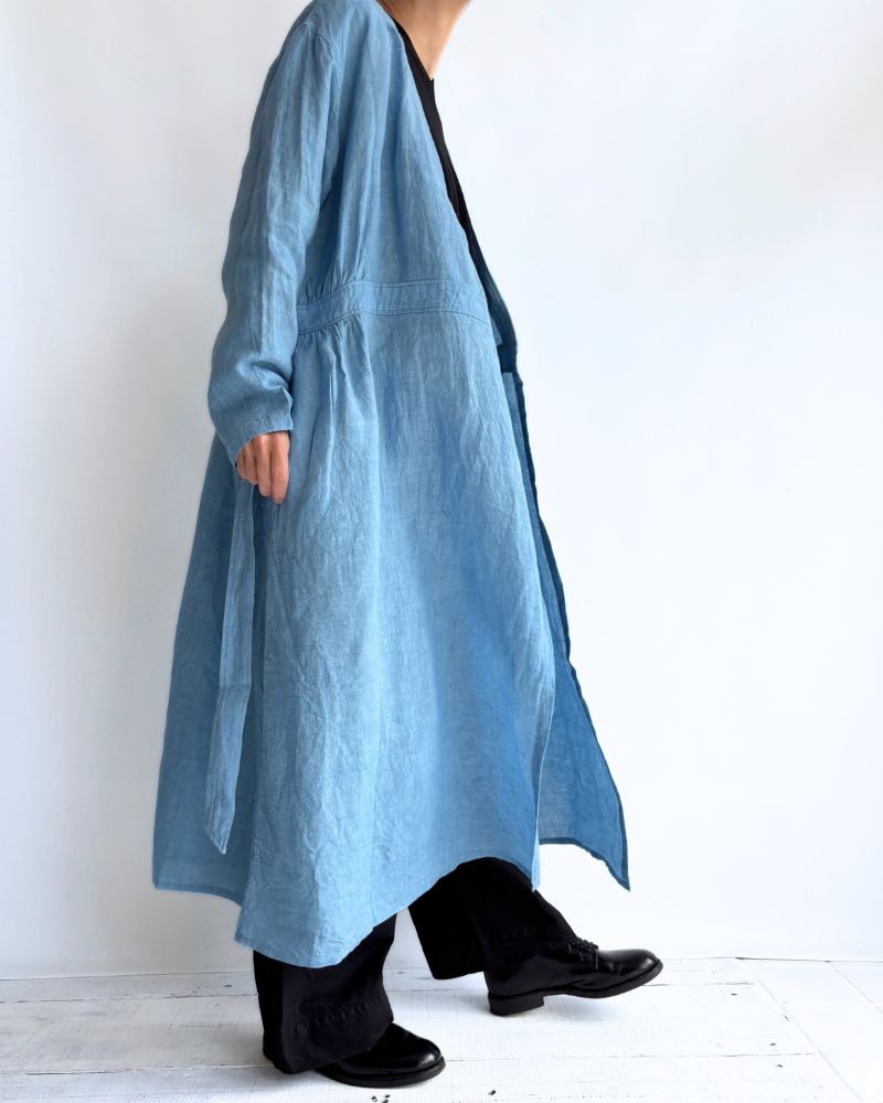 Indigo Linen Cache-Coeur Dress in LightBlue