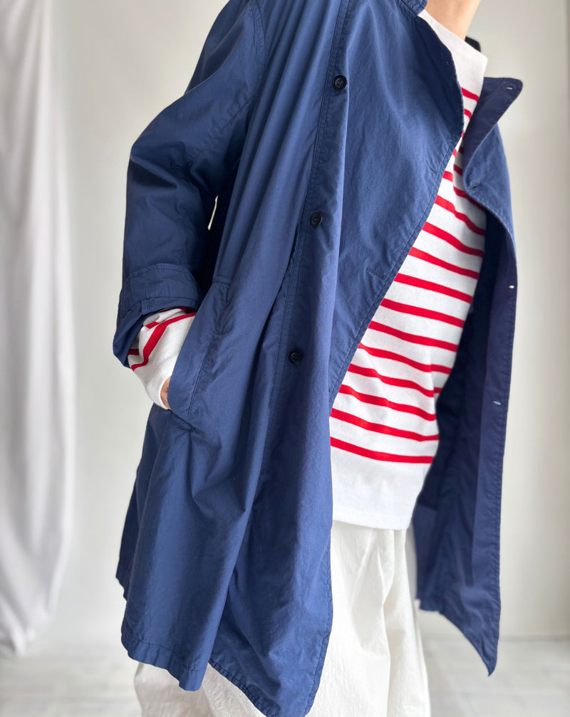 60s COTTON POPLIN OVERDYE STAND COLLAR DOUBLE BREAST JACKET in Blue