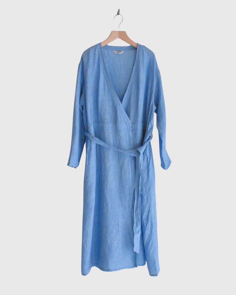Indigo Linen Cache-Coeur Dress in LightBlue