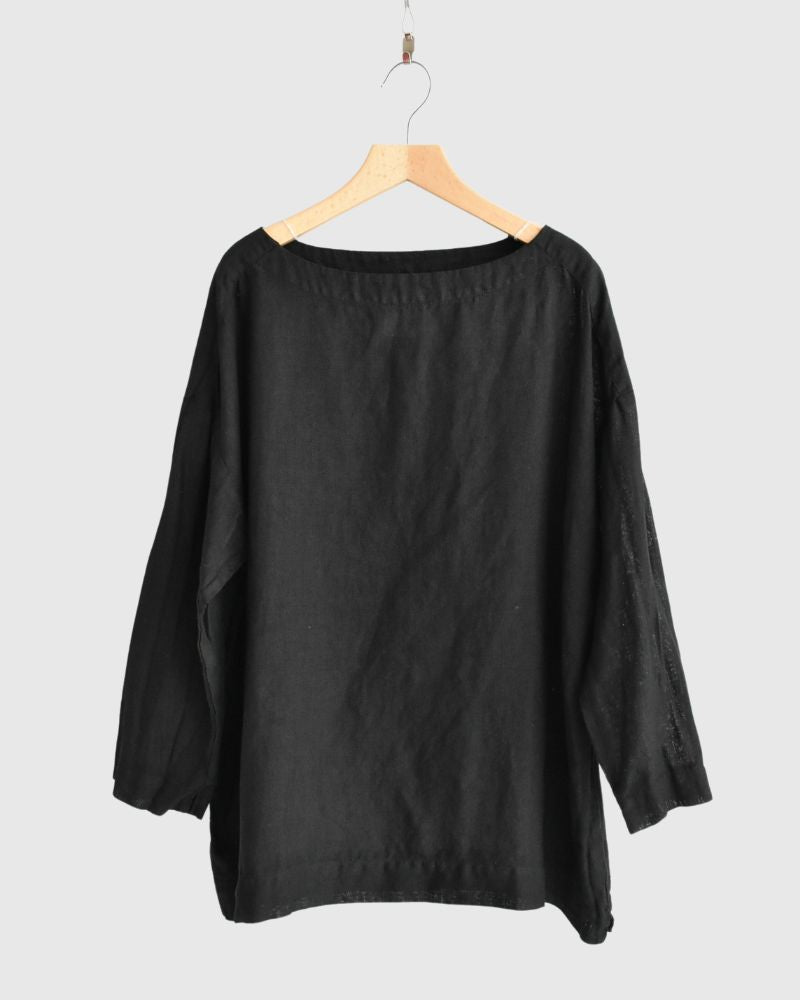 Organic Belgian Linen Simple Pullover in Noir