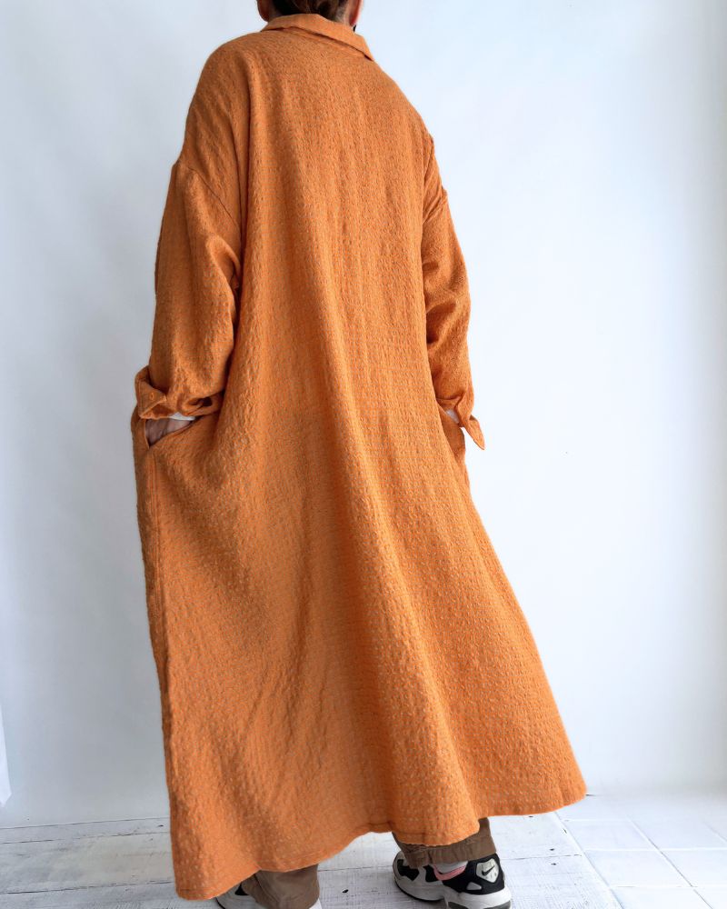 Wool Cotton Gingham Dress in Orange/Mocha
