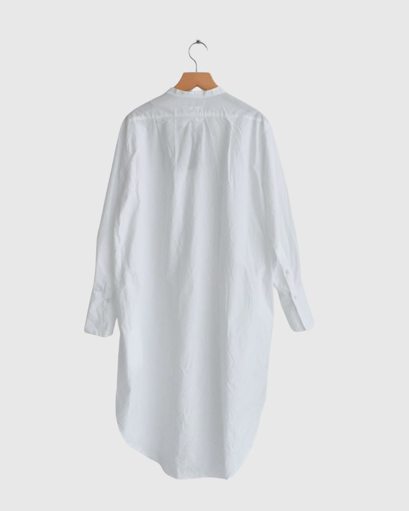 Typewriter Band Collar Shirt Dress in White