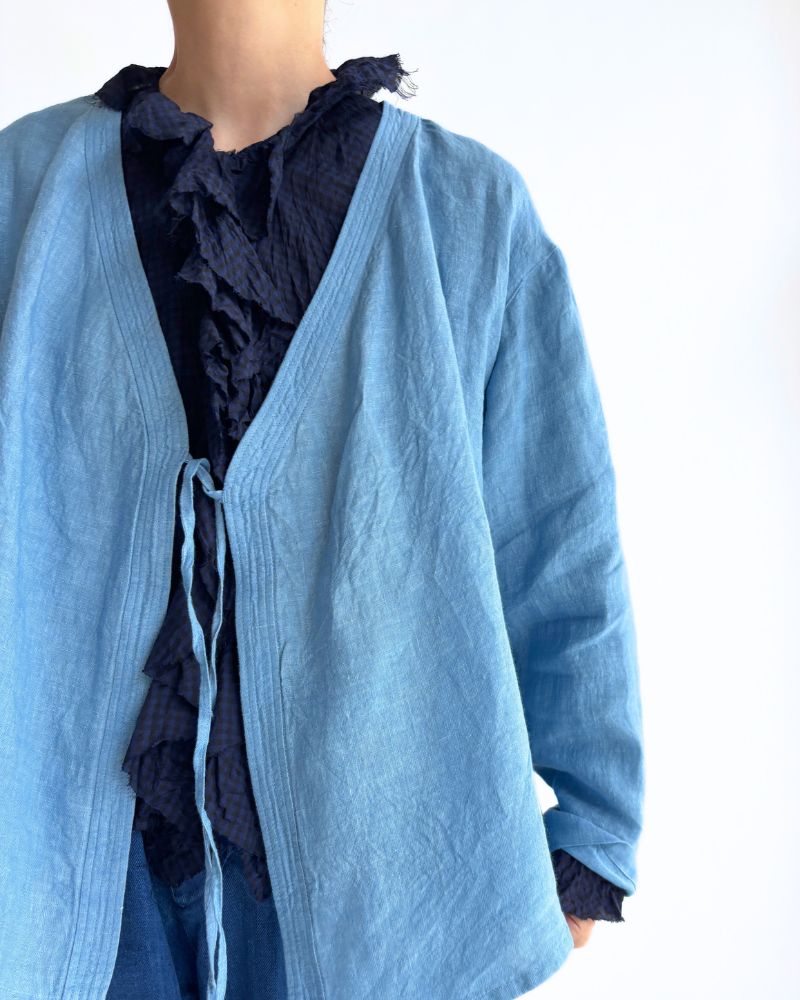 Indigo Linen Cache-Coeur Shirt in LightBlue