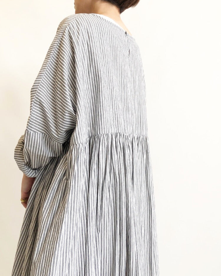 Gathered Dress in Stripe-B