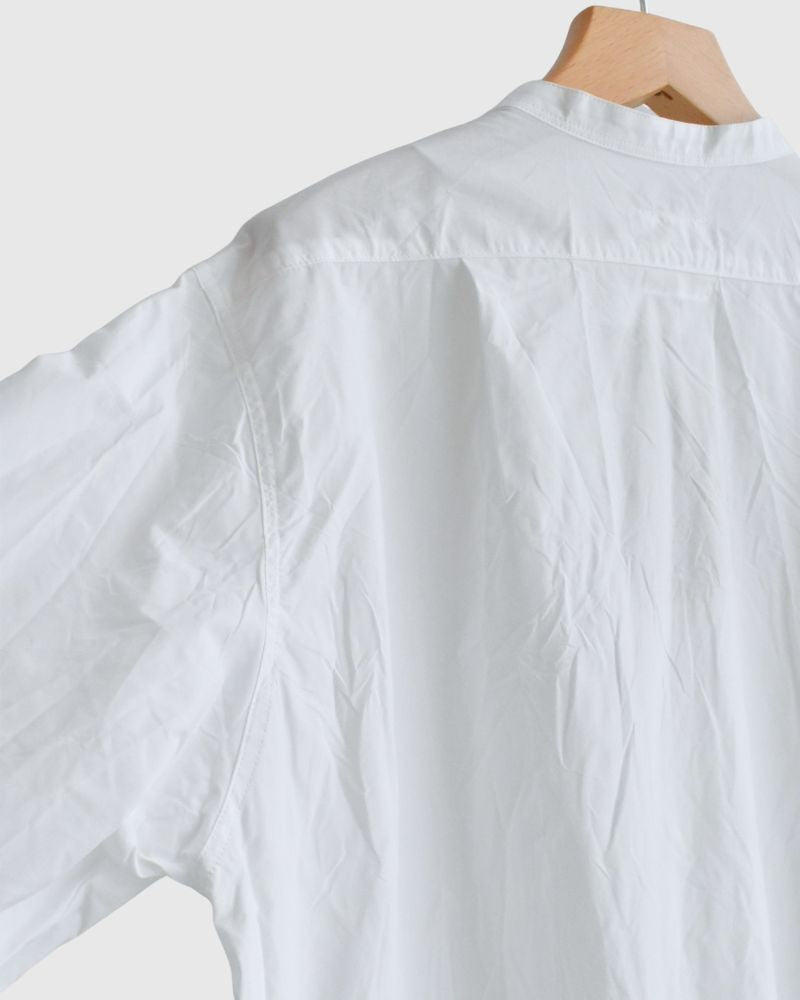 Typewriter Band Collar Shirt Dress in White