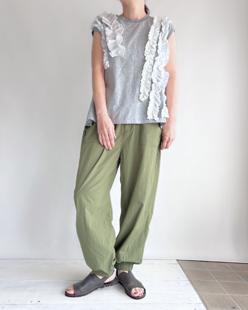 Vintage Cotton Jersey Frill Sleeveless Tee in Gray