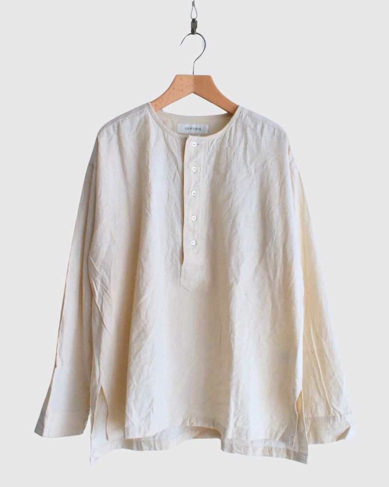 Khadi Cotton Henley Shirt in Natural