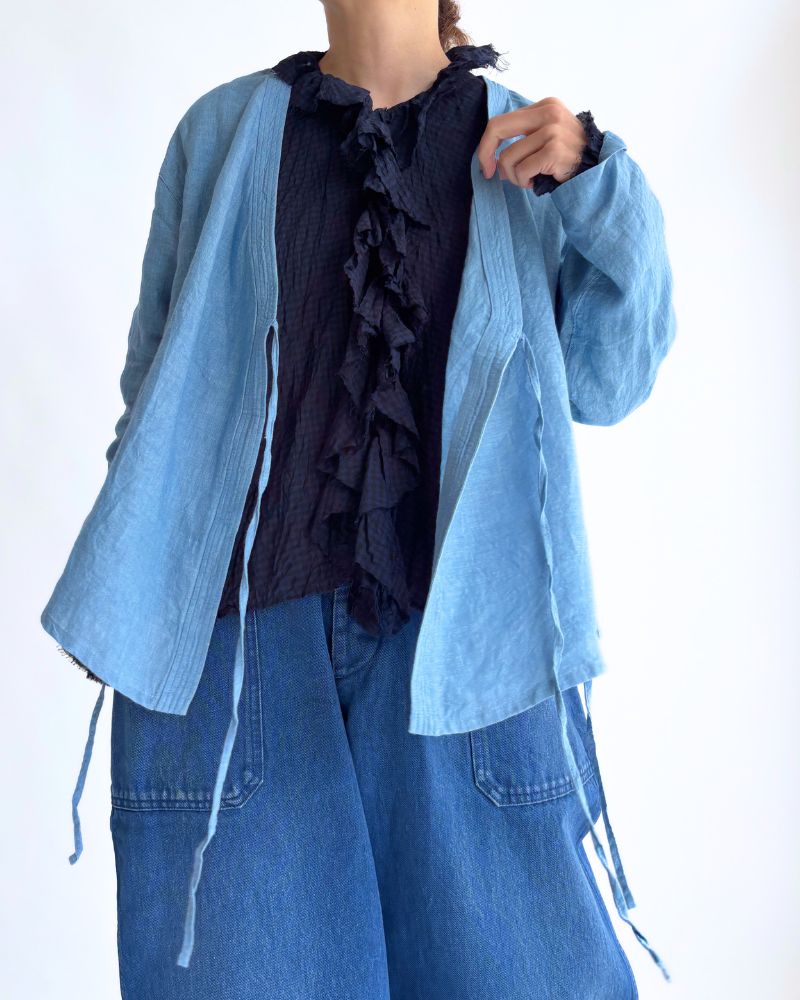 Indigo Linen Cache-Coeur Shirt in LightBlue