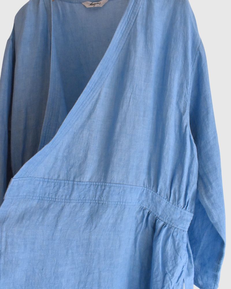 Indigo Linen Cache-Coeur Dress in LightBlue