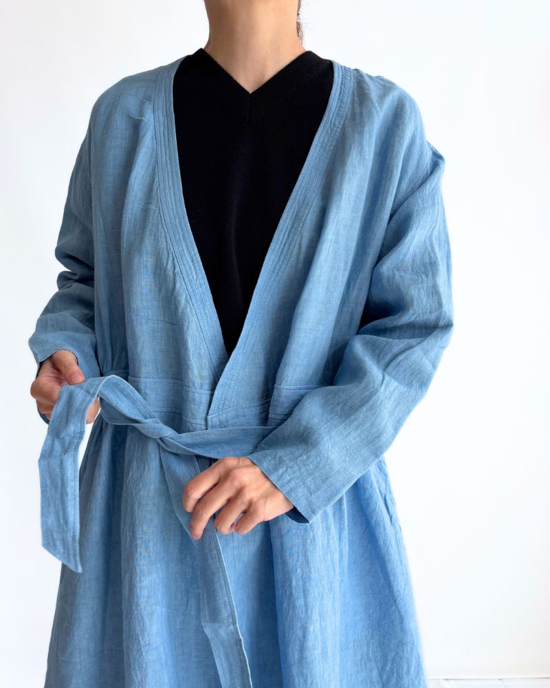 Indigo Linen Cache-Coeur Dress in LightBlue