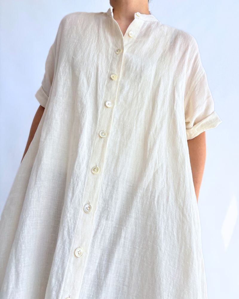 Band collar shirt dress in White