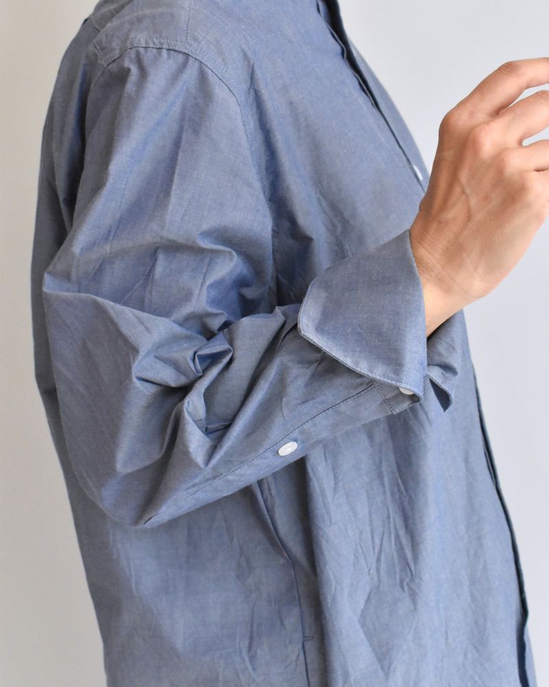 Typewriter Band Collar Shirt Dress in Navy