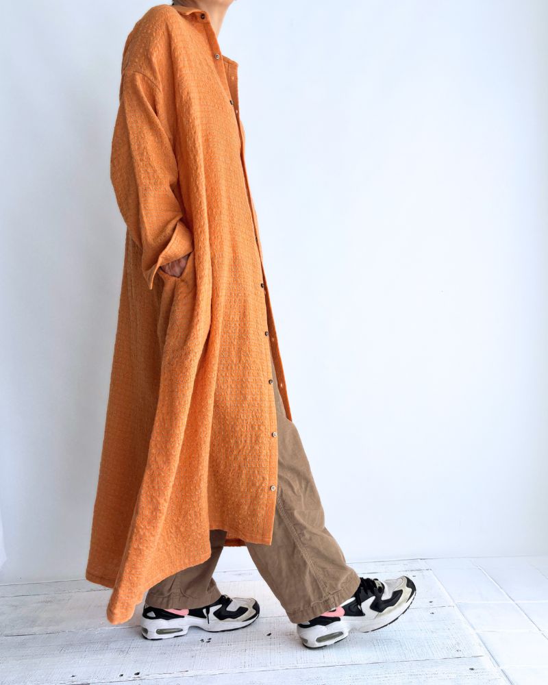 Wool Cotton Gingham Dress in Orange/Mocha