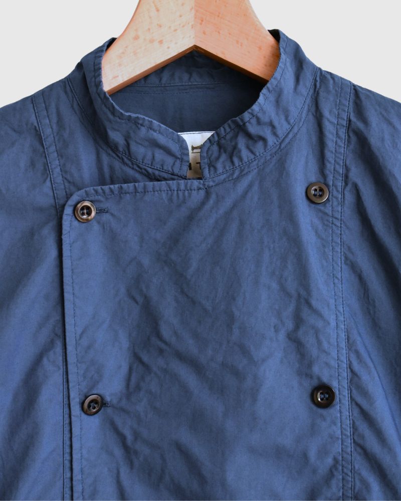 60s COTTON POPLIN OVERDYE STAND COLLAR DOUBLE BREAST JACKET in Blue
