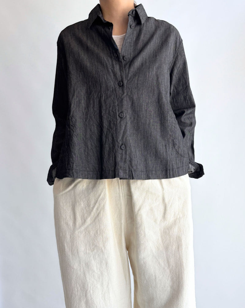 A‐LINE SHORT SHIRT (DENIM) in Black