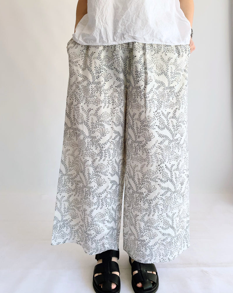 COTTON LEAF & FLOWER BLOCK PRINT EASY PANTS COTTON LEAF & FLOWER BLOCK PRINT EASY PANTS