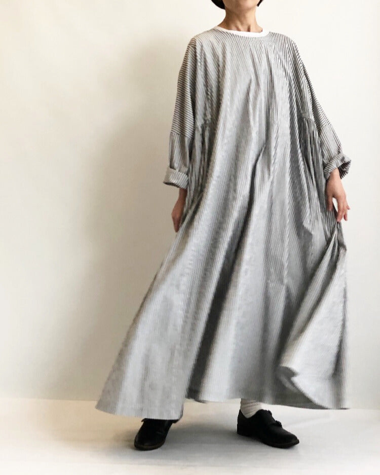Gathered Dress in Stripe-B