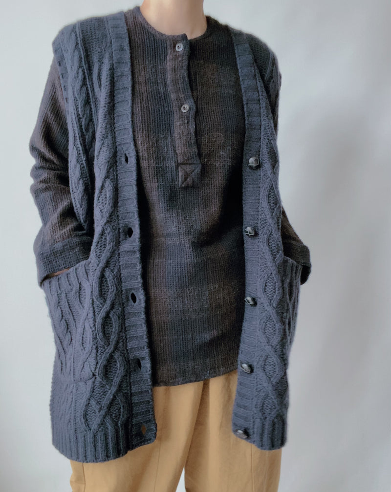 Sheep Yarn Fisherman Long Vest in Navy Sheep Yarn Fisherman Long Vest in Navy